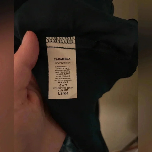 NWOT Caramela Limelush satin dark teal surplice blouse L - Picture 4 of 6